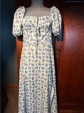 Blue Floral Puff-Sleeve Maxi Dress - Classic Cottagecore